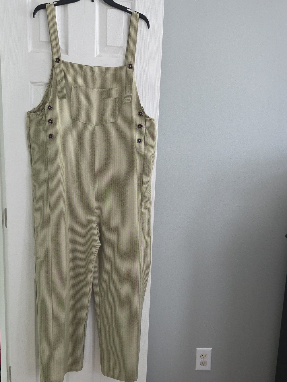 Olive Green Striped Women's Overalls Jumpsuit